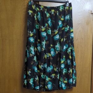 NY Collection Black and Green Floral Midi Skirt